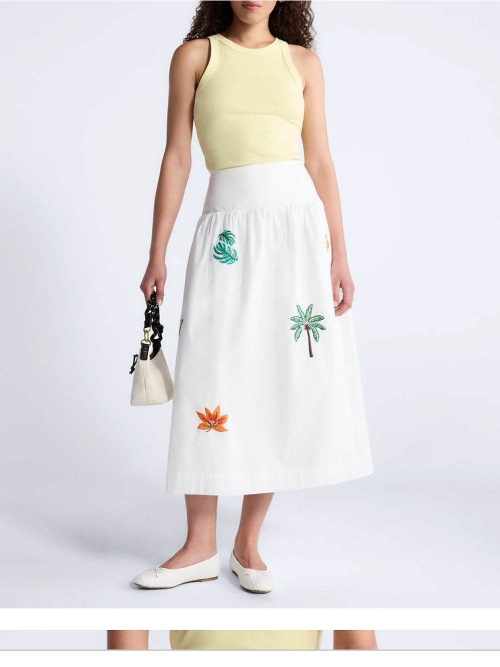 White Embroidered Maxi Skirt with Tropical Motifs